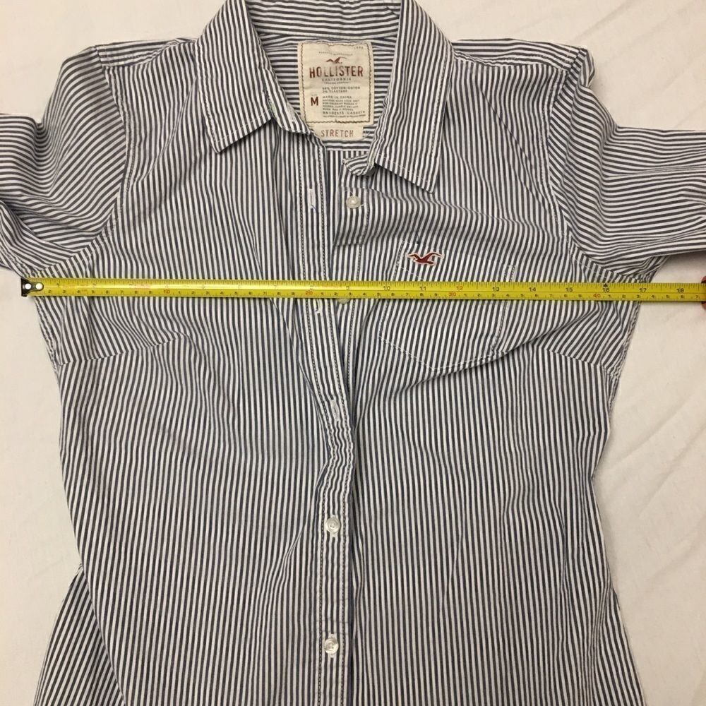 𝅺hollister White and Blue Striped Stretch Cotton Button Down Shirt Size Medium - Picture 5 of 9